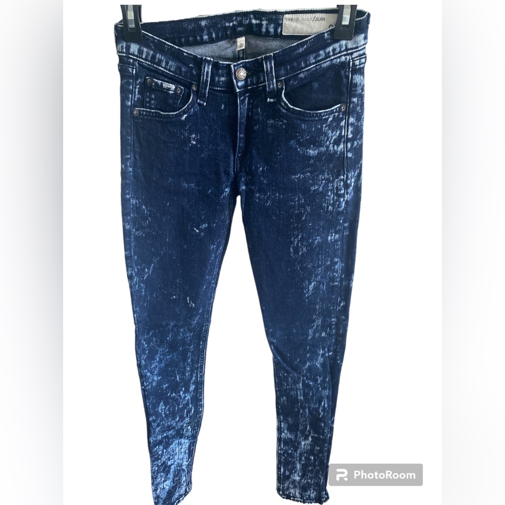 Rag & Bone Acid Wash Denim Skinny Jeans Size 25 Dark Blue White Womens Ankle - Picture 2 of 12